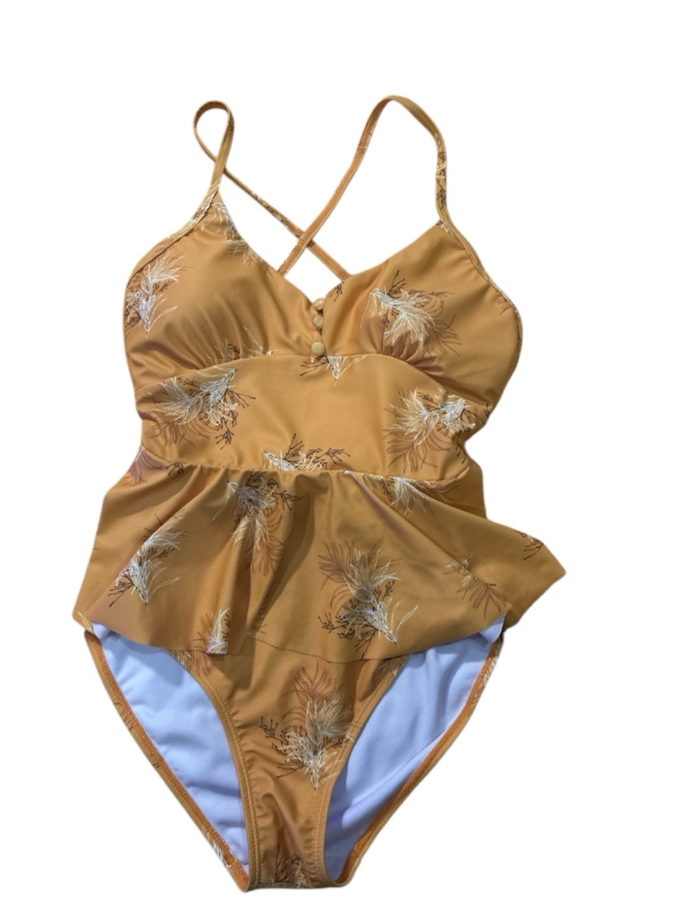 Women's Floral Peplum One-Piece Swimsuit in Tan
